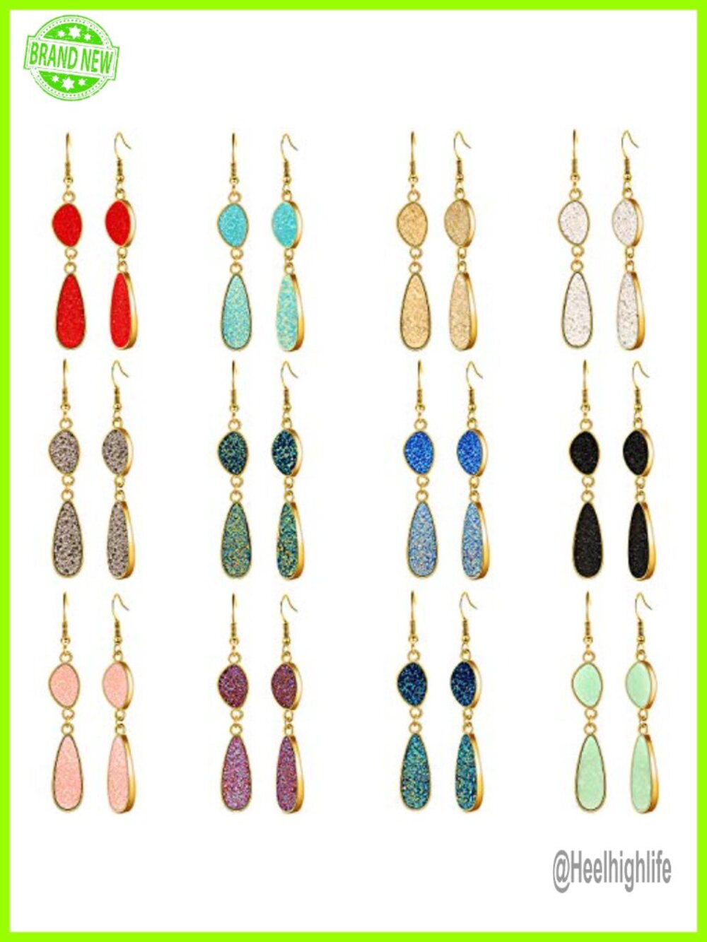 Faux Druzy Drop Earrings Stainless Steel Resin Dangle Gift Set
